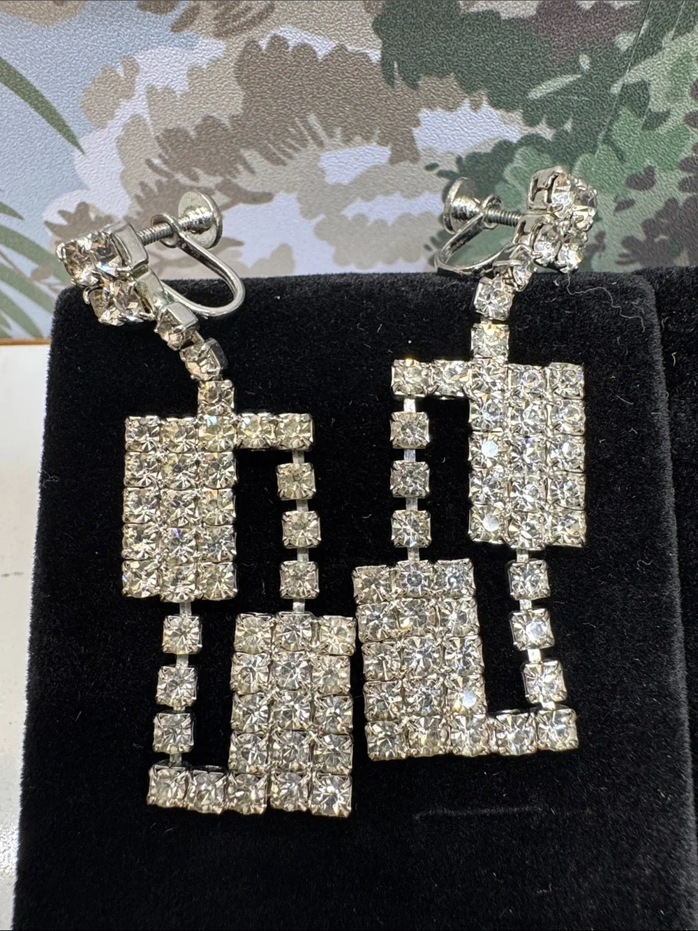 Set of 2 Crystal Vintage  Statement Drop Earrings -  Rhinestone 1950s-60s